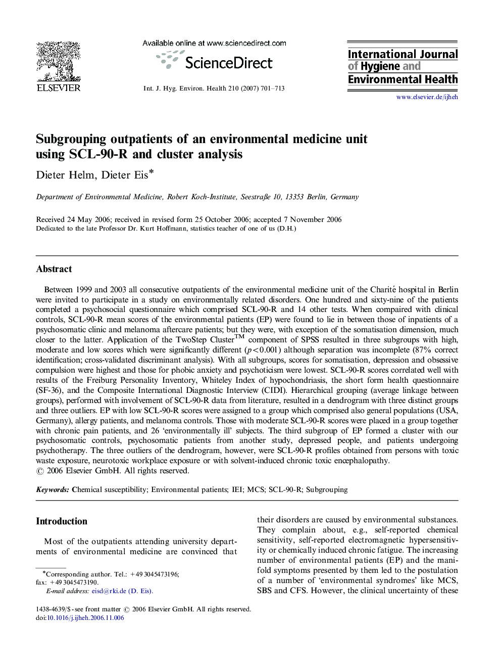 Subgrouping outpatients of an environmental medicine unit using SCL-90-R and cluster analysis