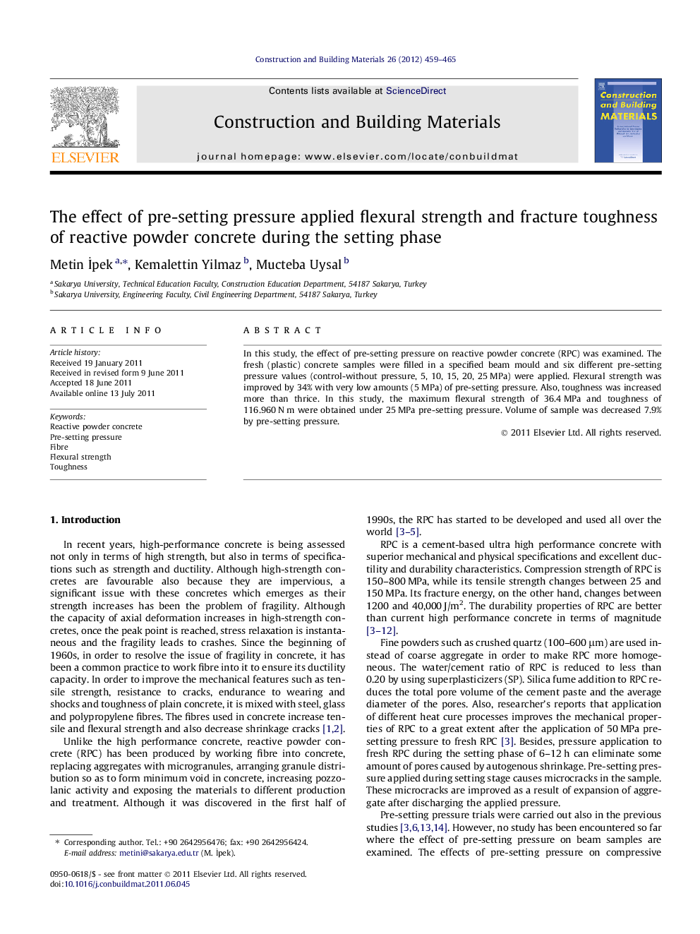 The effect of pre-setting pressure applied flexural strength and fracture toughness of reactive powder concrete during the setting phase