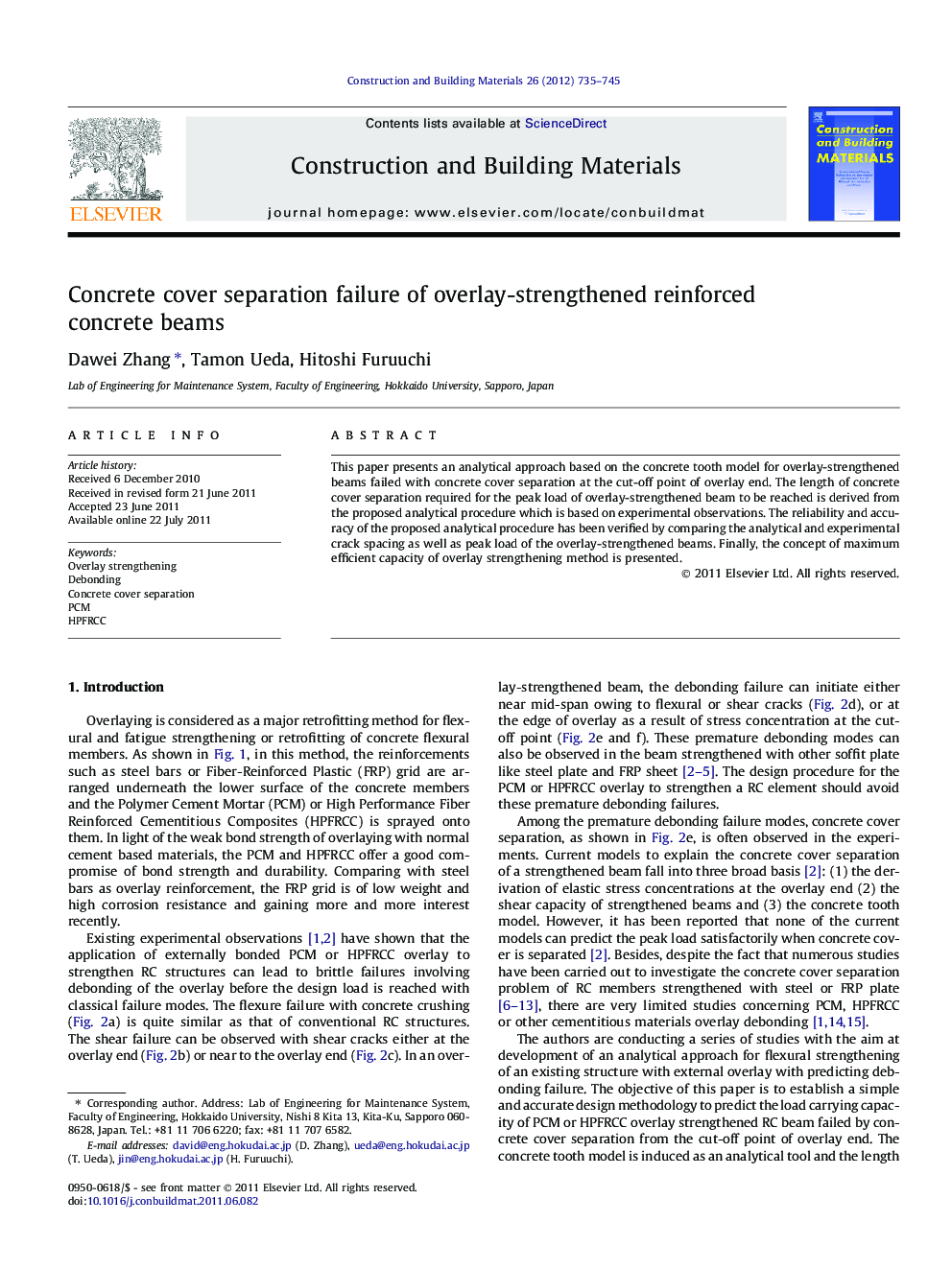 Concrete cover separation failure of overlay-strengthened reinforced concrete beams