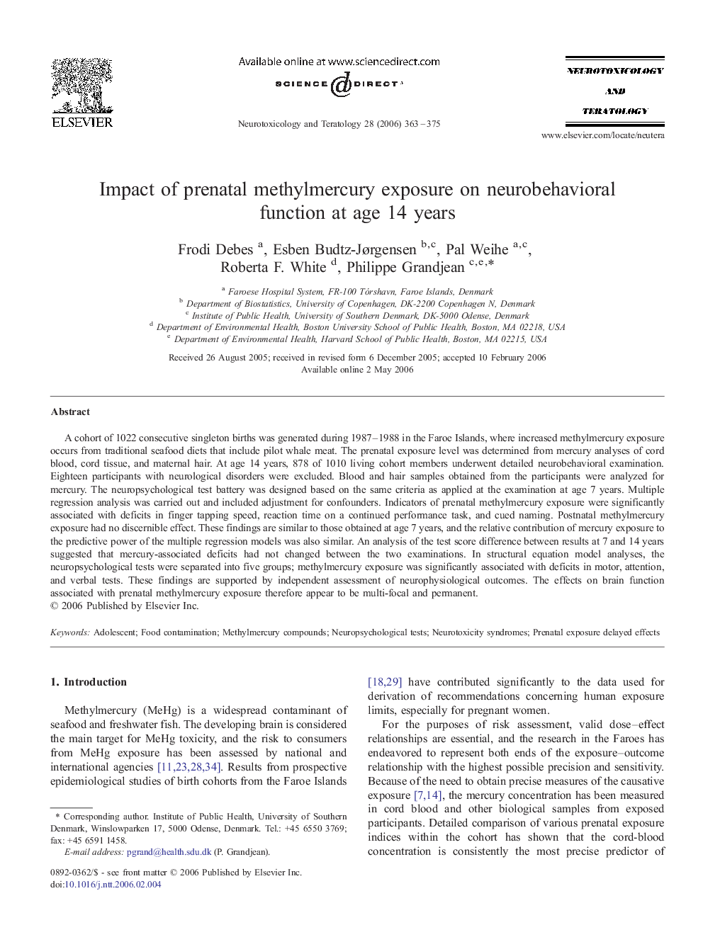 Impact of prenatal methylmercury exposure on neurobehavioral function at age 14 years