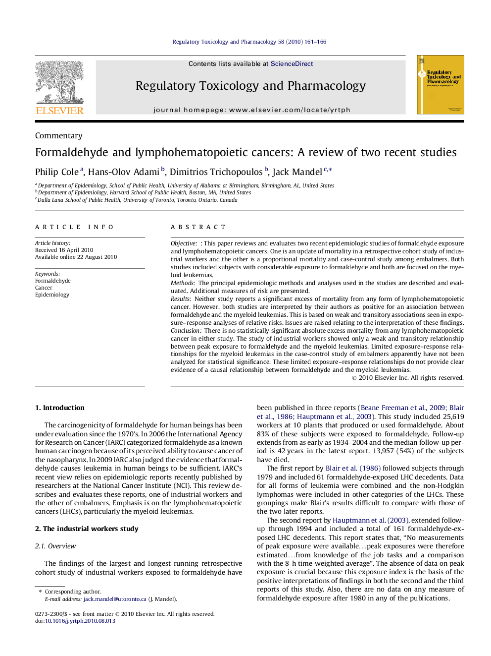 Formaldehyde and lymphohematopoietic cancers: A review of two recent studies