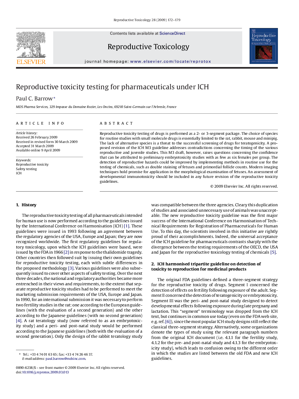 Reproductive toxicity testing for pharmaceuticals under ICH