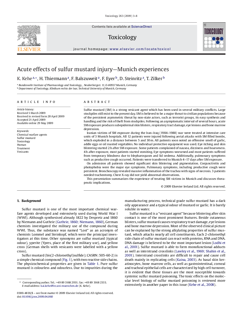 Acute effects of sulfur mustard injury—Munich experiences