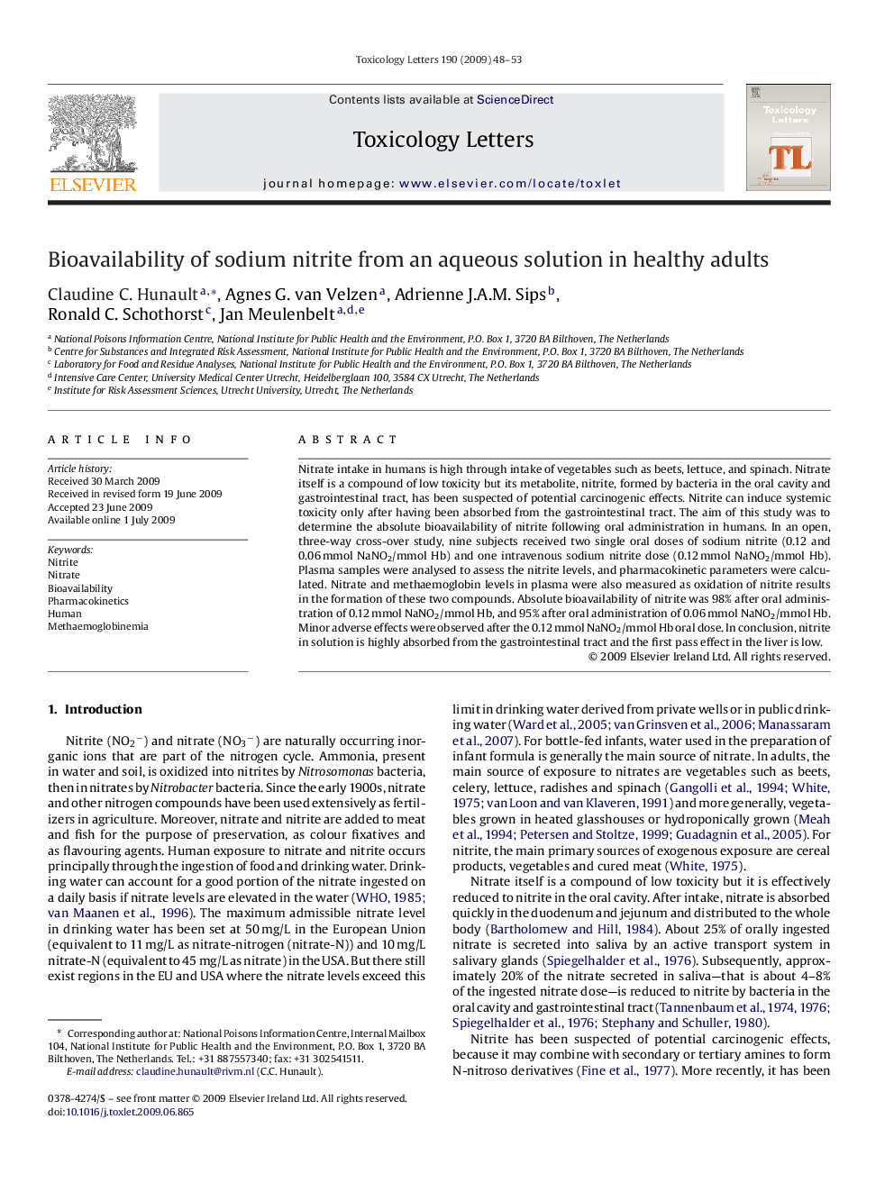 Bioavailability of sodium nitrite from an aqueous solution in healthy adults