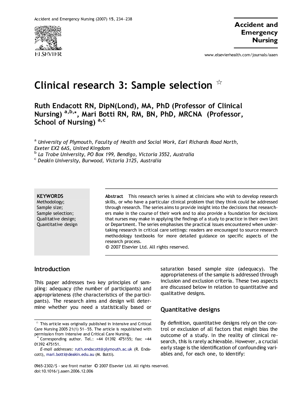 Clinical research 3: Sample selection 