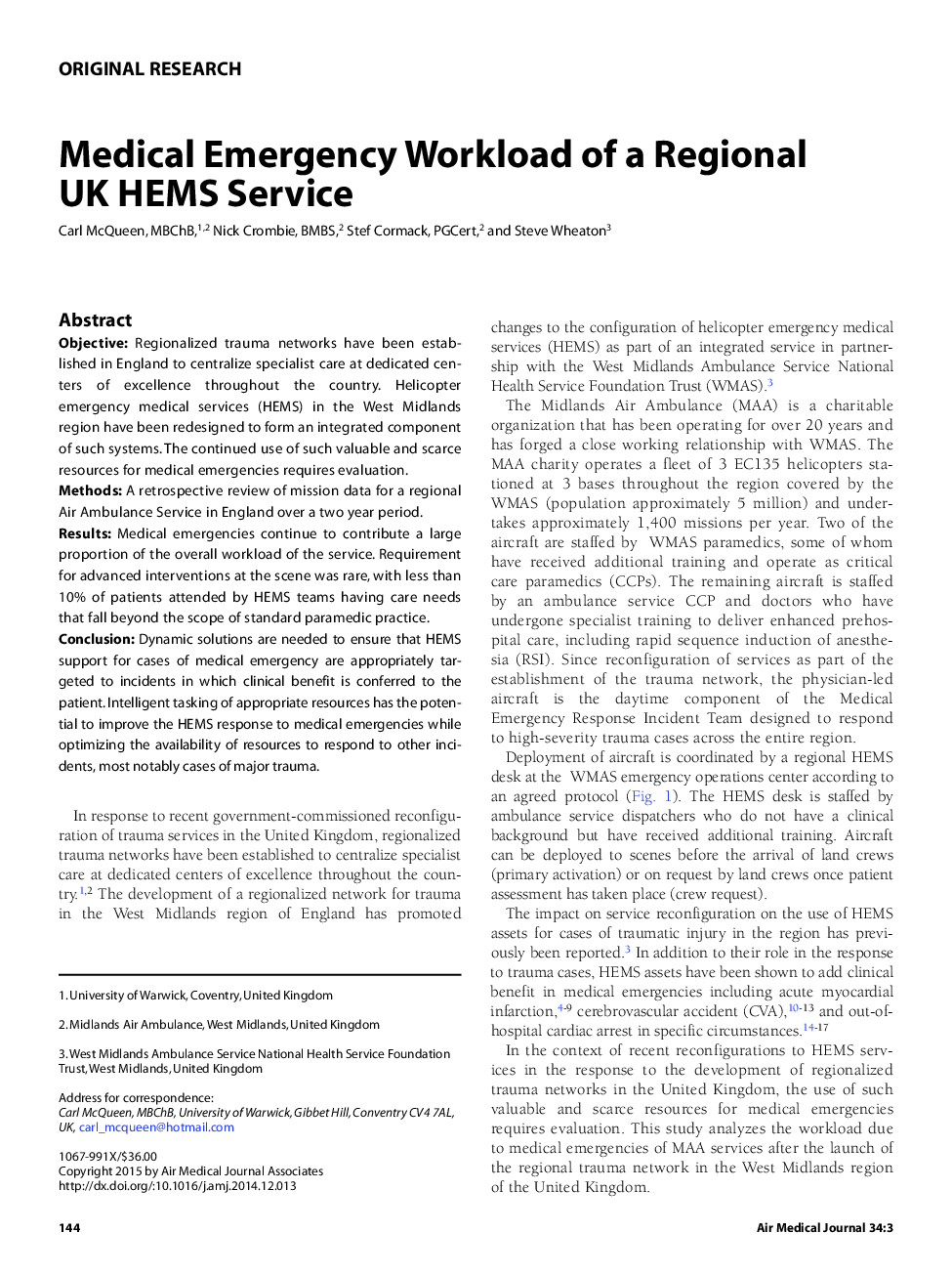 بار یا حجم کار خدمات اورژانس پزشکی یک سرویس منطقه ای  HEMS در انگلستان