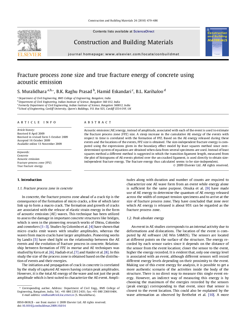 Fracture process zone size and true fracture energy of concrete using acoustic emission