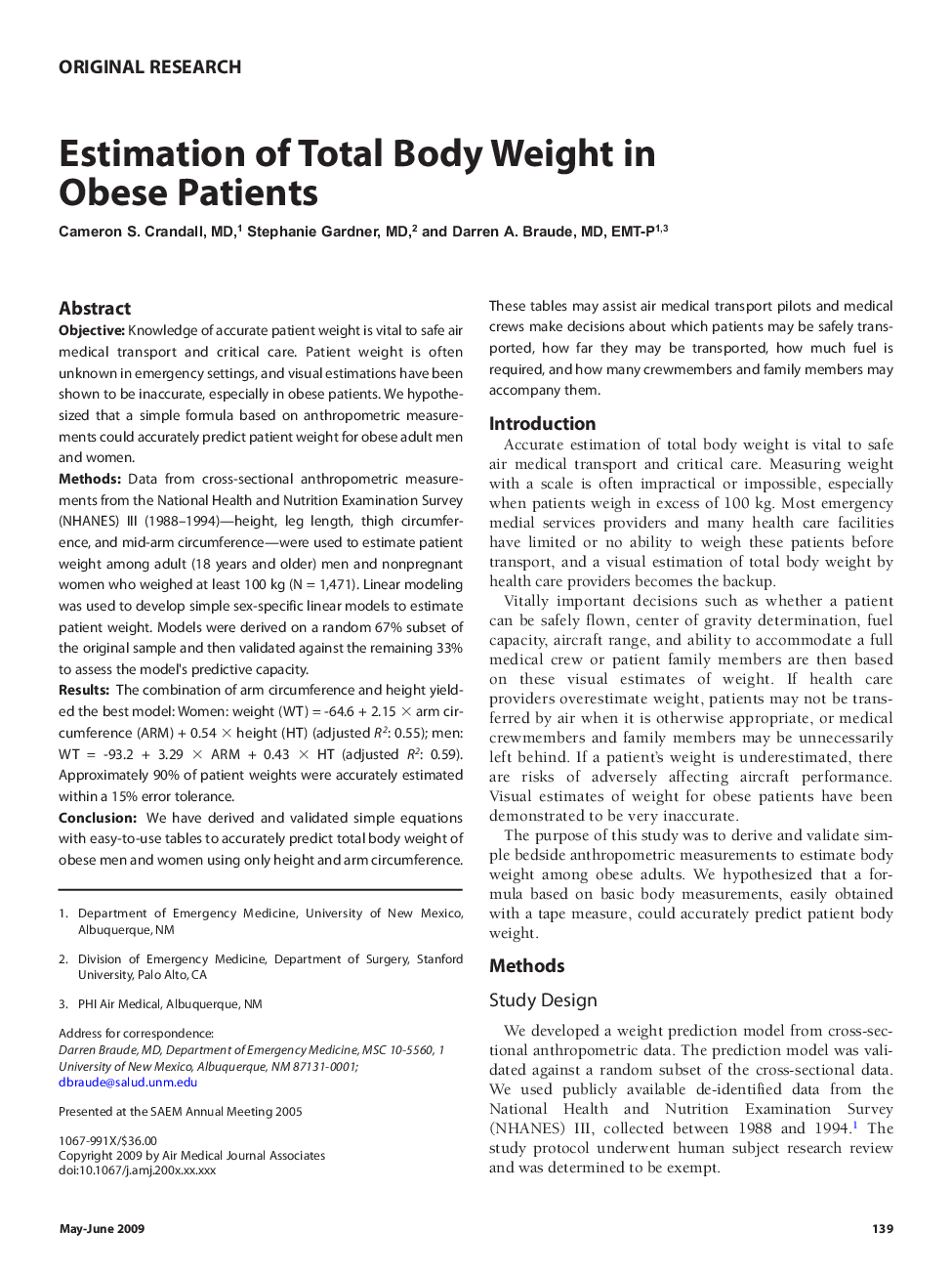 Estimation of Total Body Weight in Obese Patients 