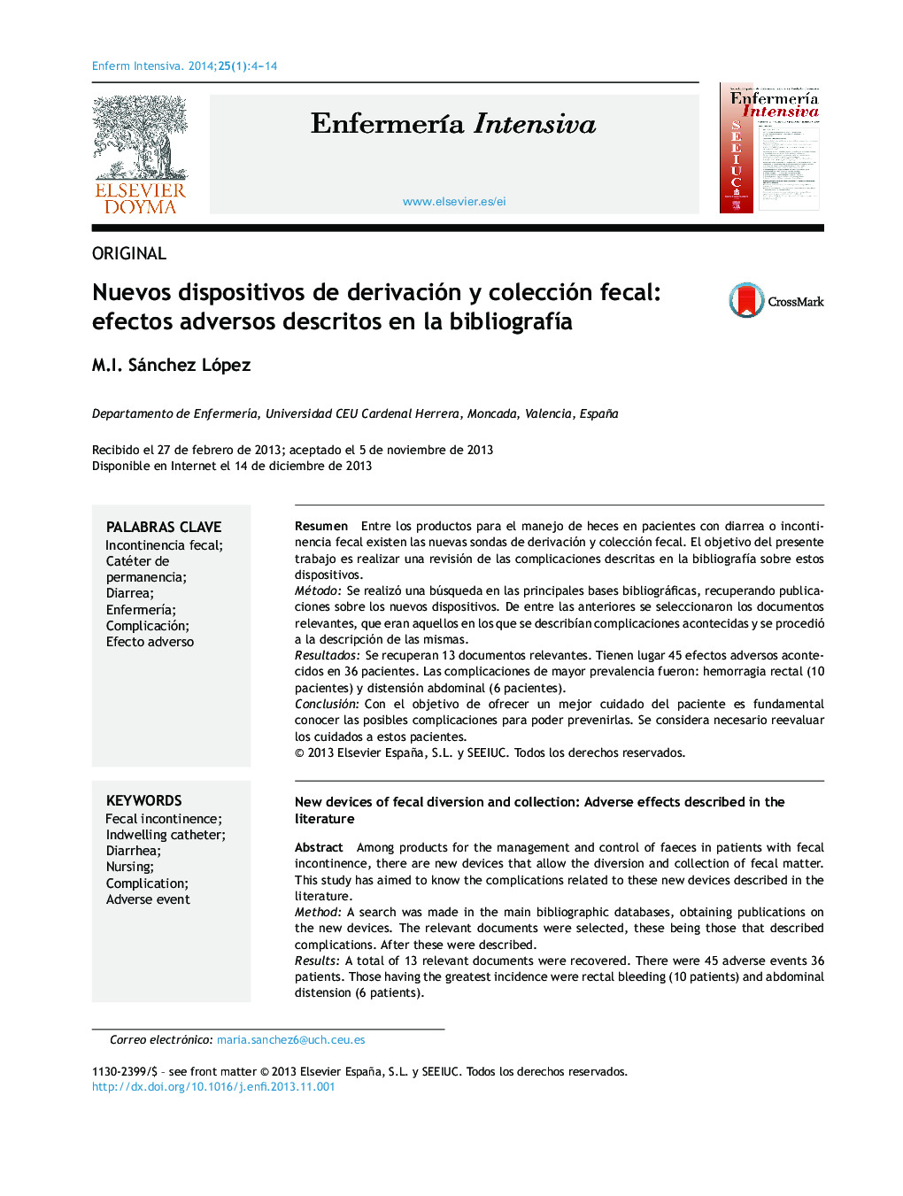 Nuevos dispositivos de derivación y colección fecal: efectos adversos descritos en la bibliografÃ­a