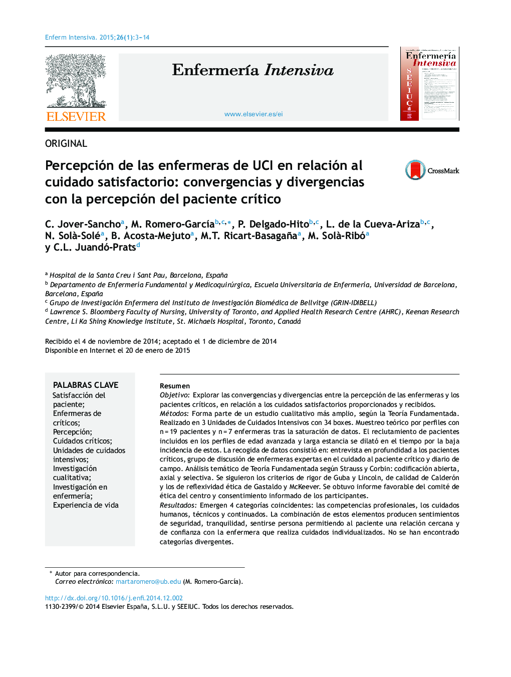 Percepción de las enfermeras de UCI en relación al cuidado satisfactorio: convergencias y divergencias con la percepción del paciente crÃ­tico