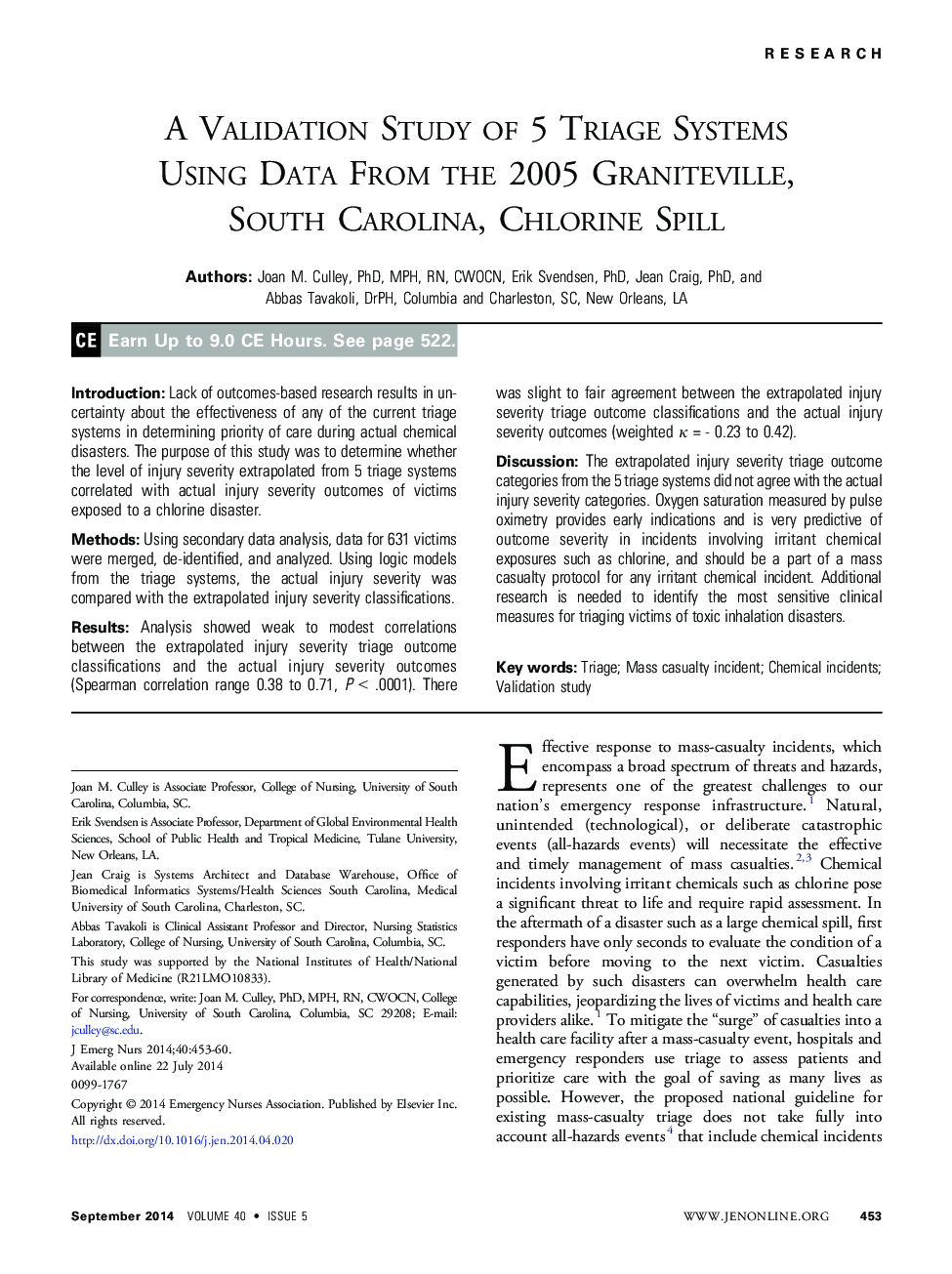 A Validation Study of 5 Triage Systems Using Data From the 2005 Graniteville, South Carolina, Chlorine Spill 