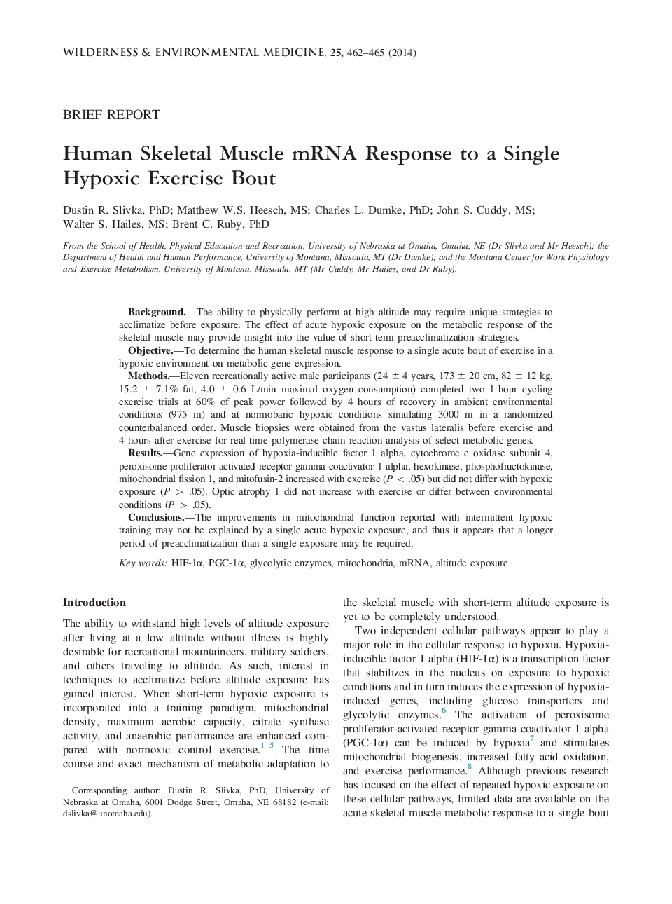 پاسخ عضله اسکلتی انسانی mRNAR به یک تقلای ورزشی هیپوکسیک واحد 