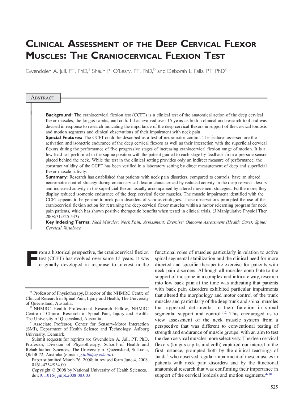 Clinical Assessment of the Deep Cervical Flexor Muscles: The Craniocervical Flexion Test