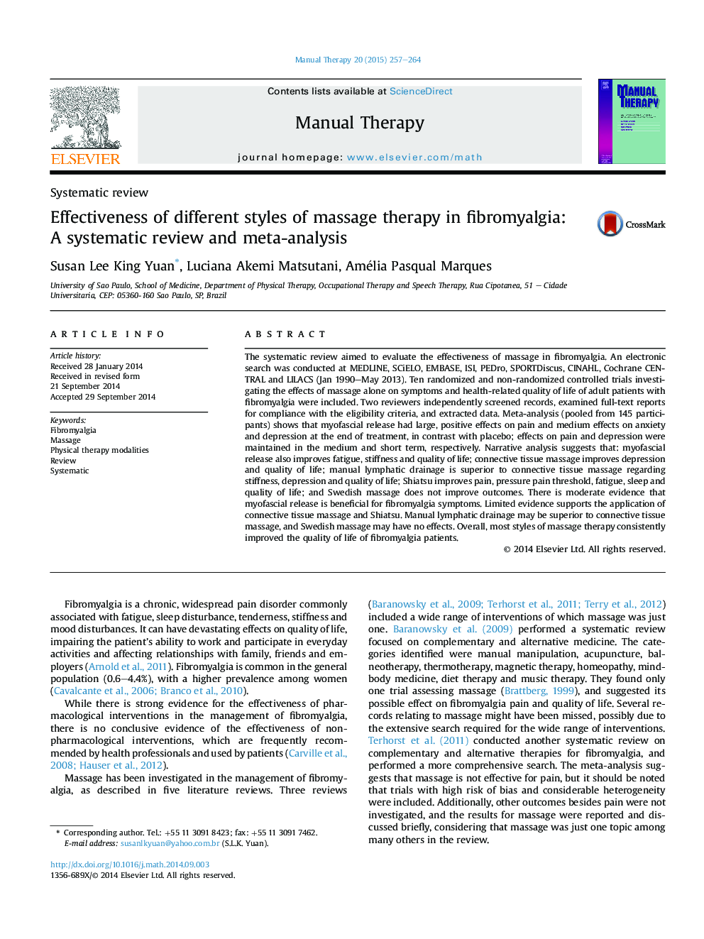 اثربخشی سبک های مختلف ماساژدرمانی در فیبرومیالژیا: یک بررسی سیستماتیک و متاآنالیز 