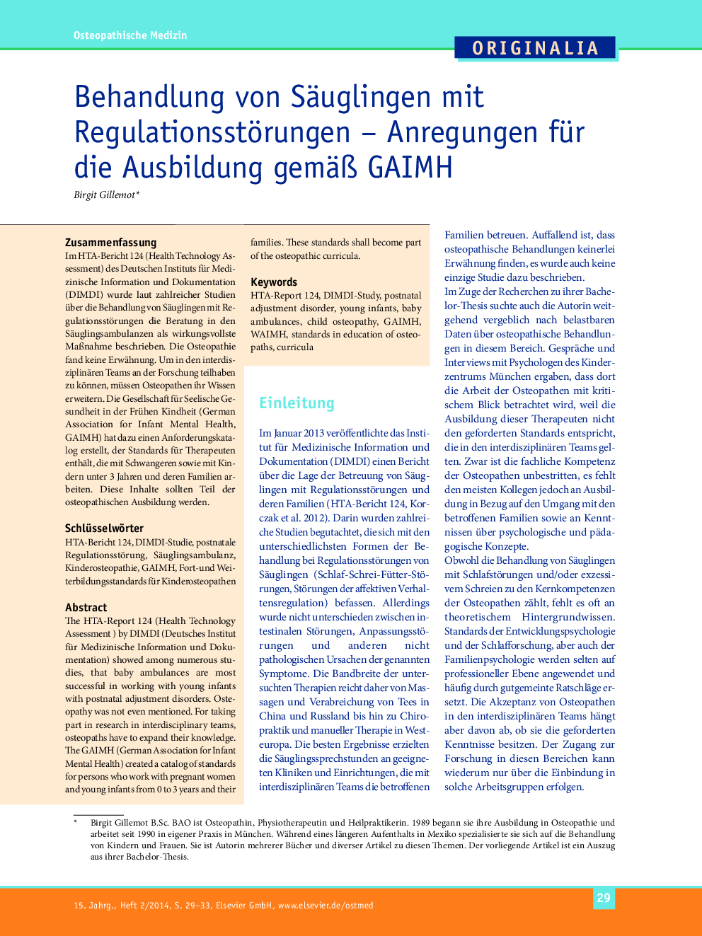 Behandlung von Säuglingen mit Regulationsstörungen – Anregungen für die Ausbildung gemäß GAIMH