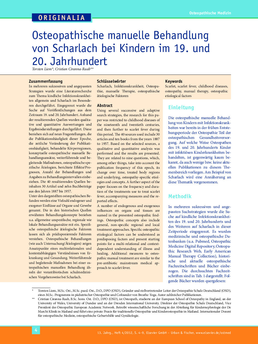 Osteopathische manuelle Behandlung von Scharlach bei Kindern im 19. und 20. Jahrhundert