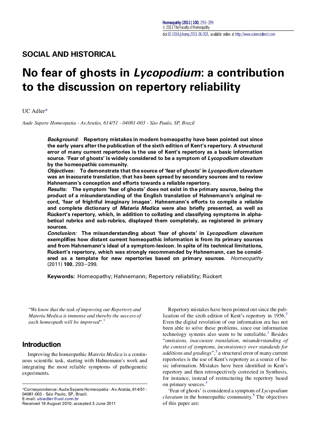 No fear of ghosts in Lycopodium: a contribution to the discussion on repertory reliability