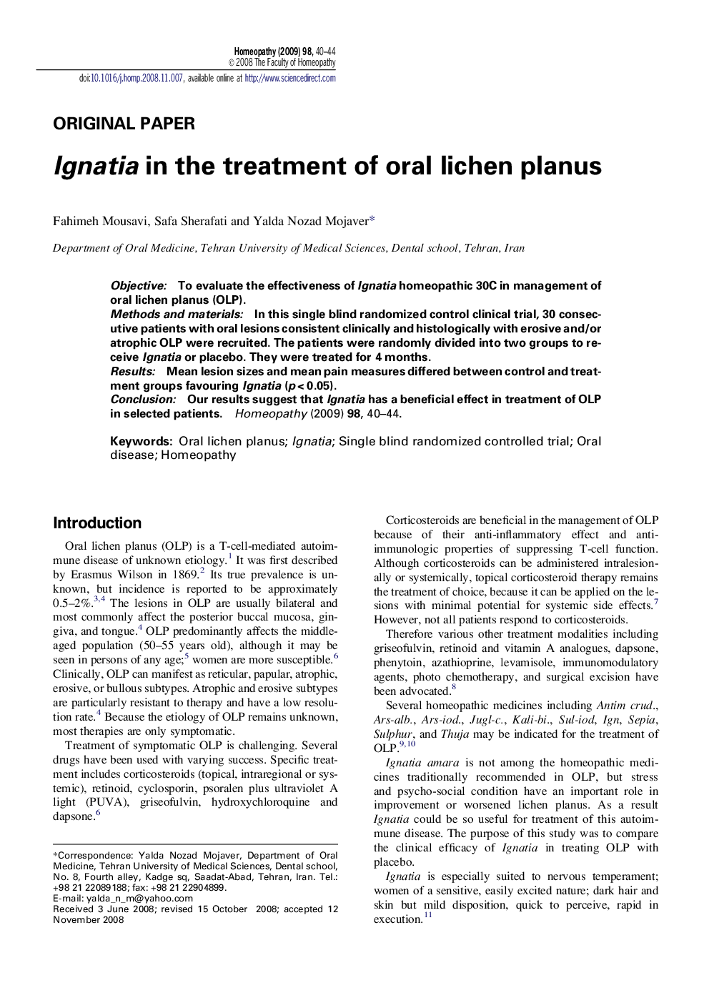 Ignatia in the treatment of oral lichen planus