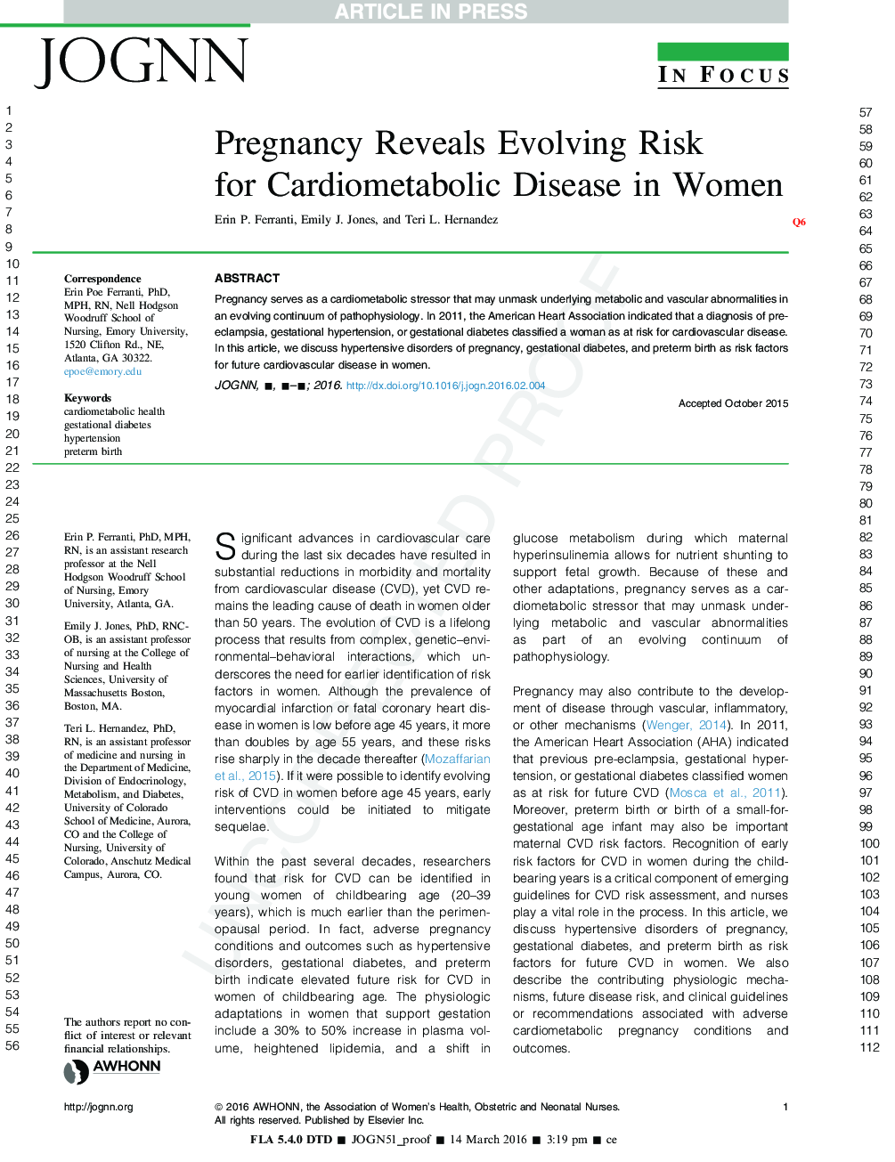 Pregnancy Reveals Evolving Risk forÂ Cardiometabolic Disease in Women