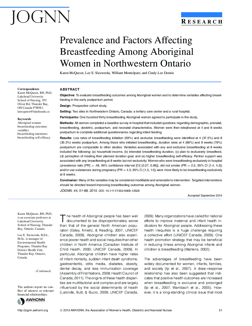 شیوع و عوامل موثر بر شیردهی در میان زنان بومی در شمال غربی انتاریو