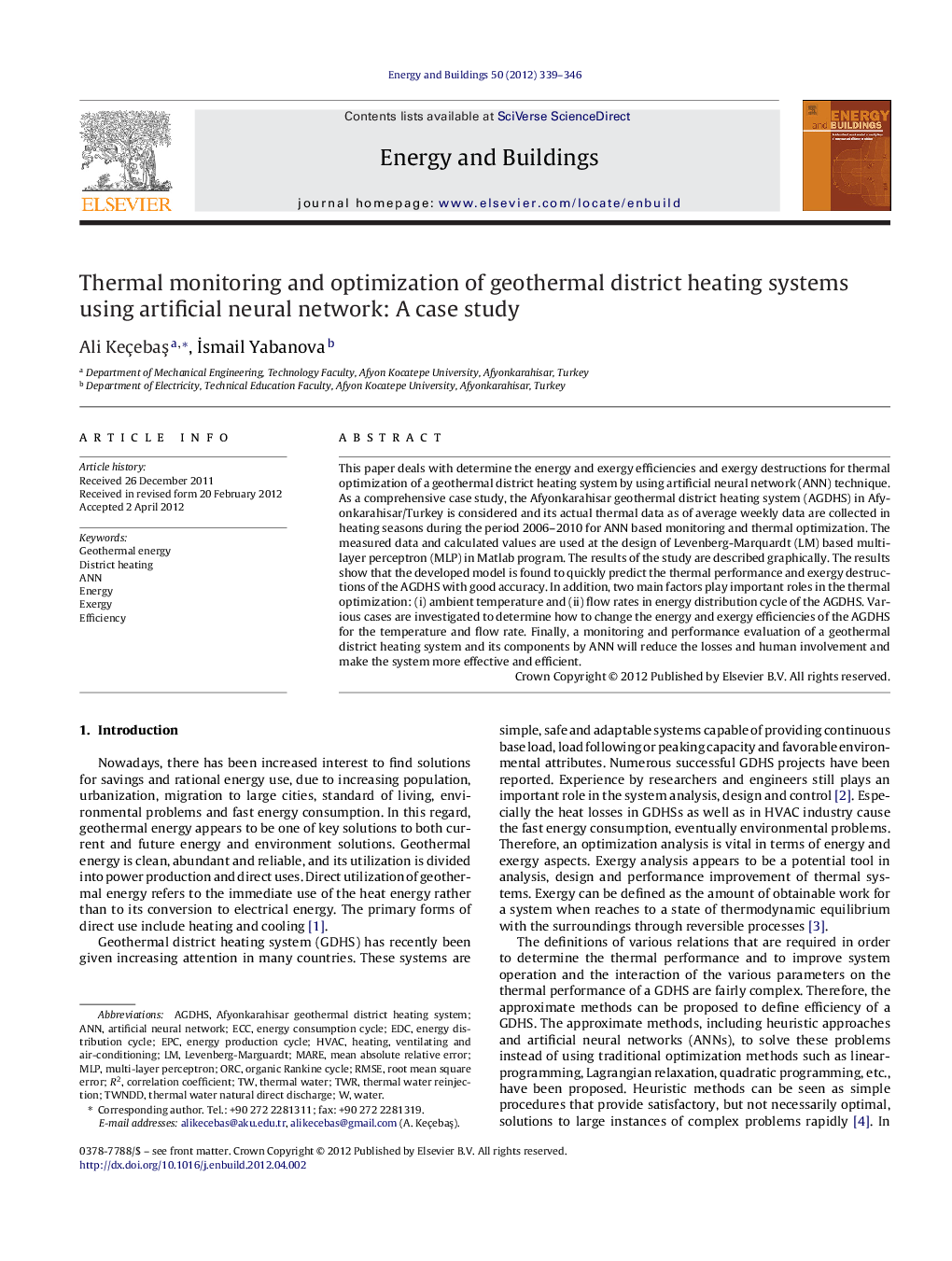 Thermal monitoring and optimization of geothermal district heating systems using artificial neural network: A case study