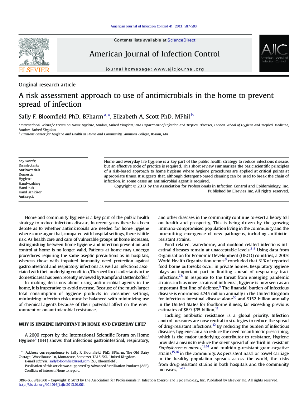 A risk assessment approach to use of antimicrobials in the home to prevent spread of infection 