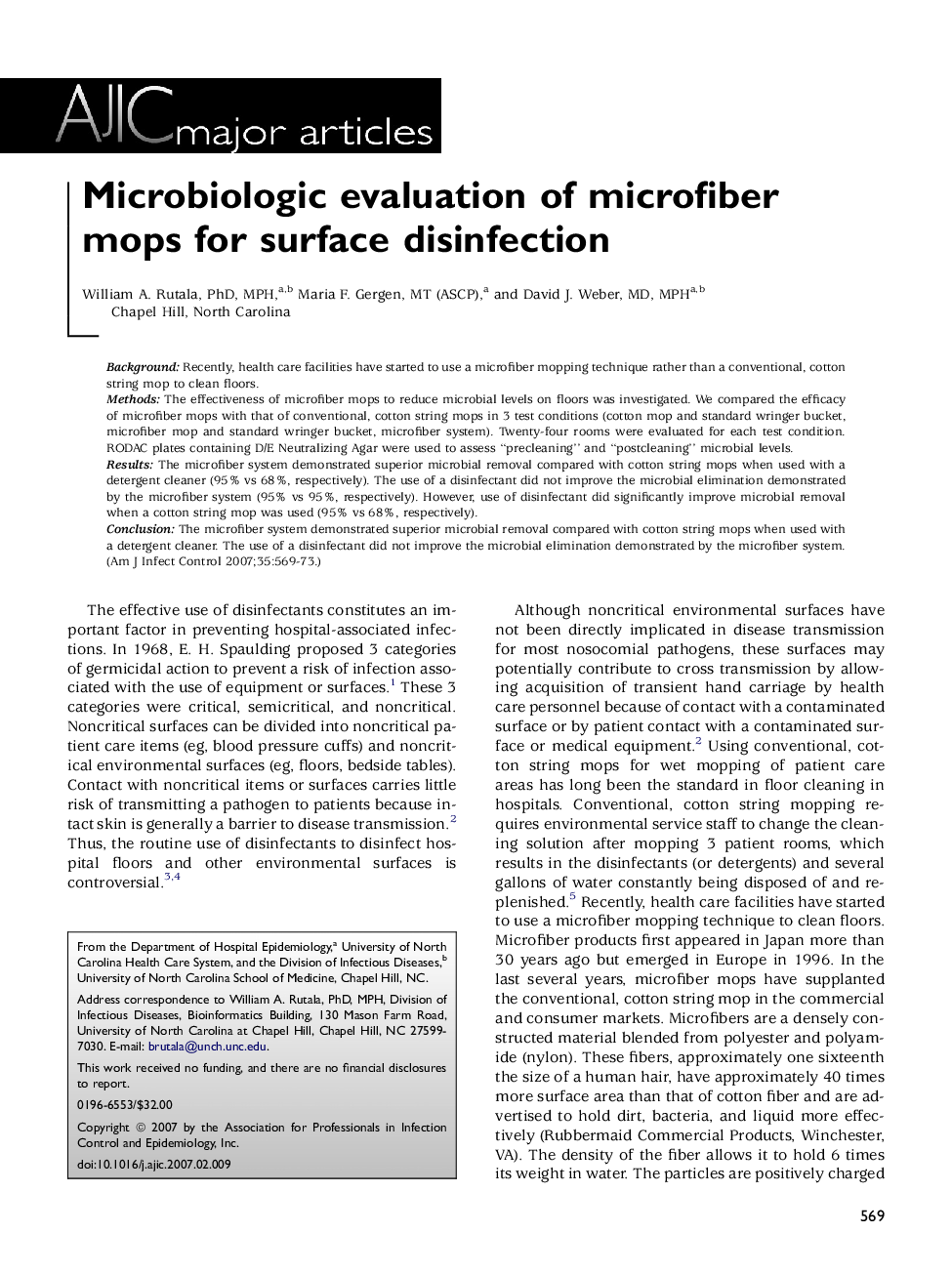 Microbiologic evaluation of microfiber mops for surface disinfection 