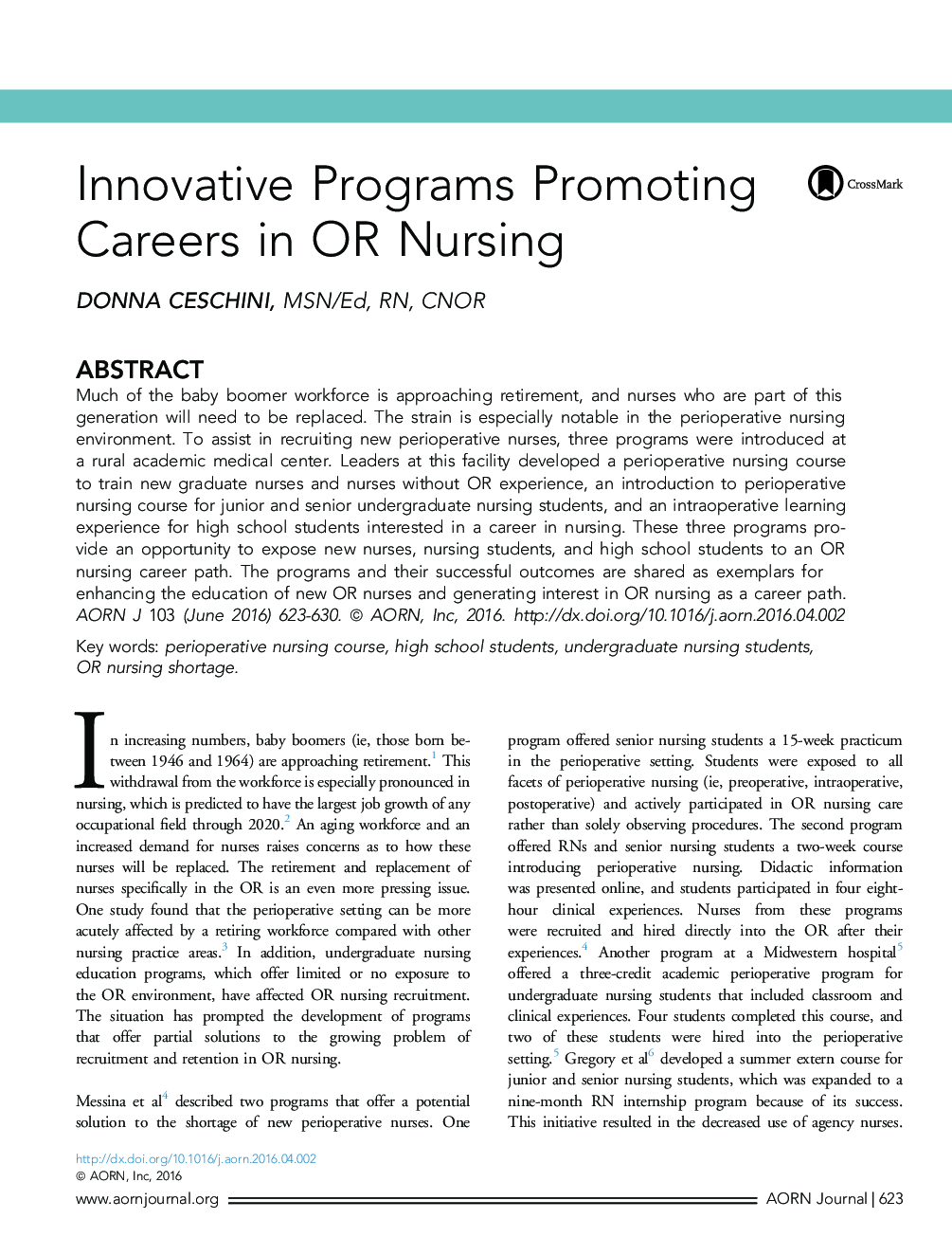 Innovative Programs Promoting Careers in OR Nursing