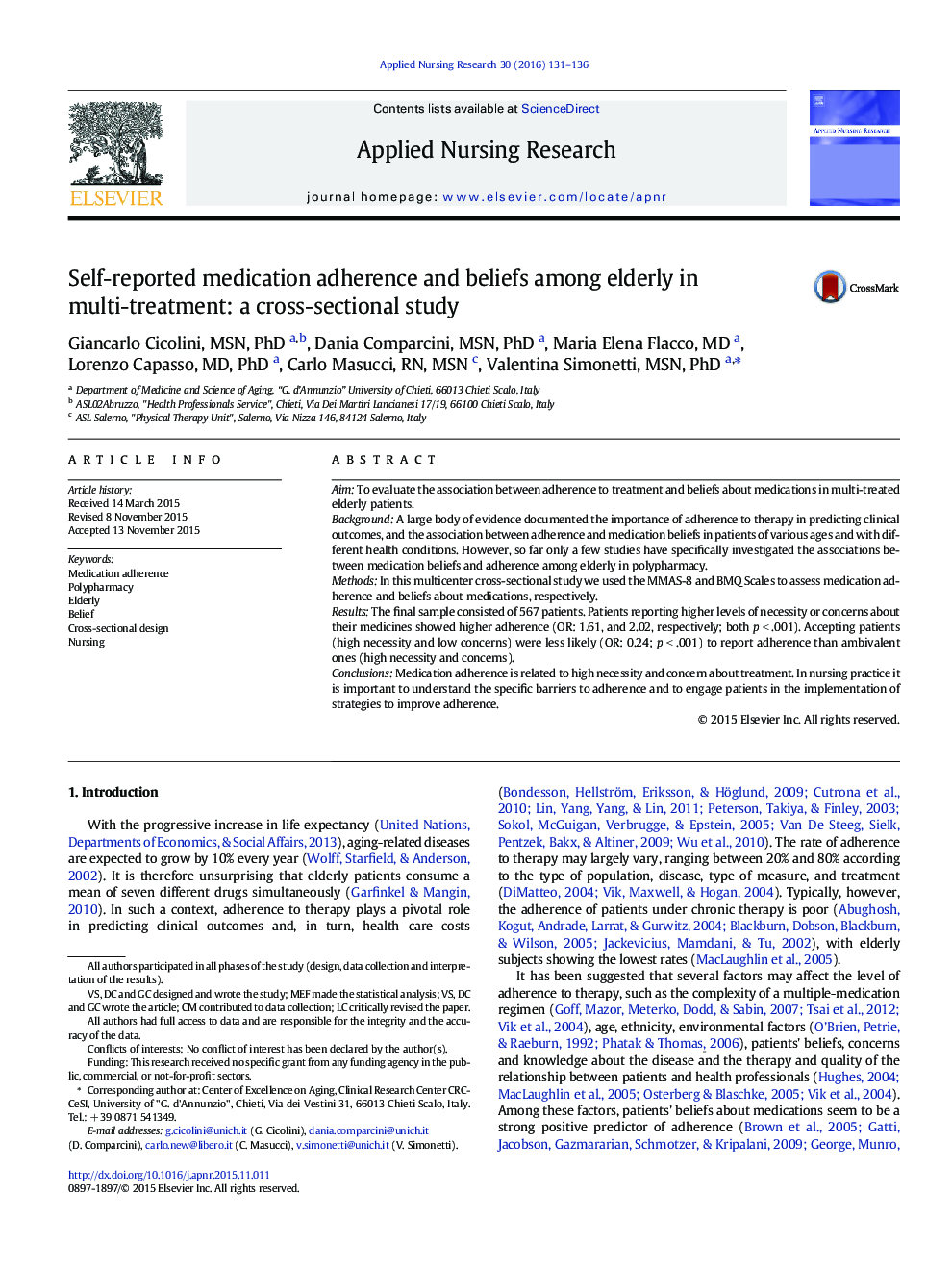 پایبندی دارویی خودگزارشی و باورها در میان سالمندان در درمان چنددارویی: یک مطالعه مقطعی