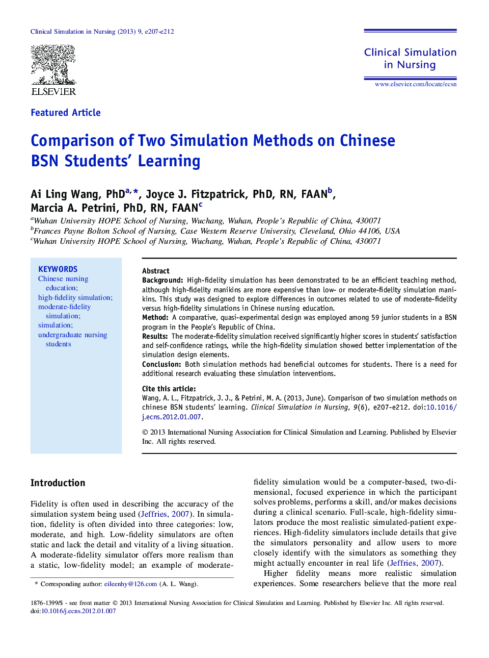 Comparison of Two Simulation Methods on Chinese BSN Students’ Learning