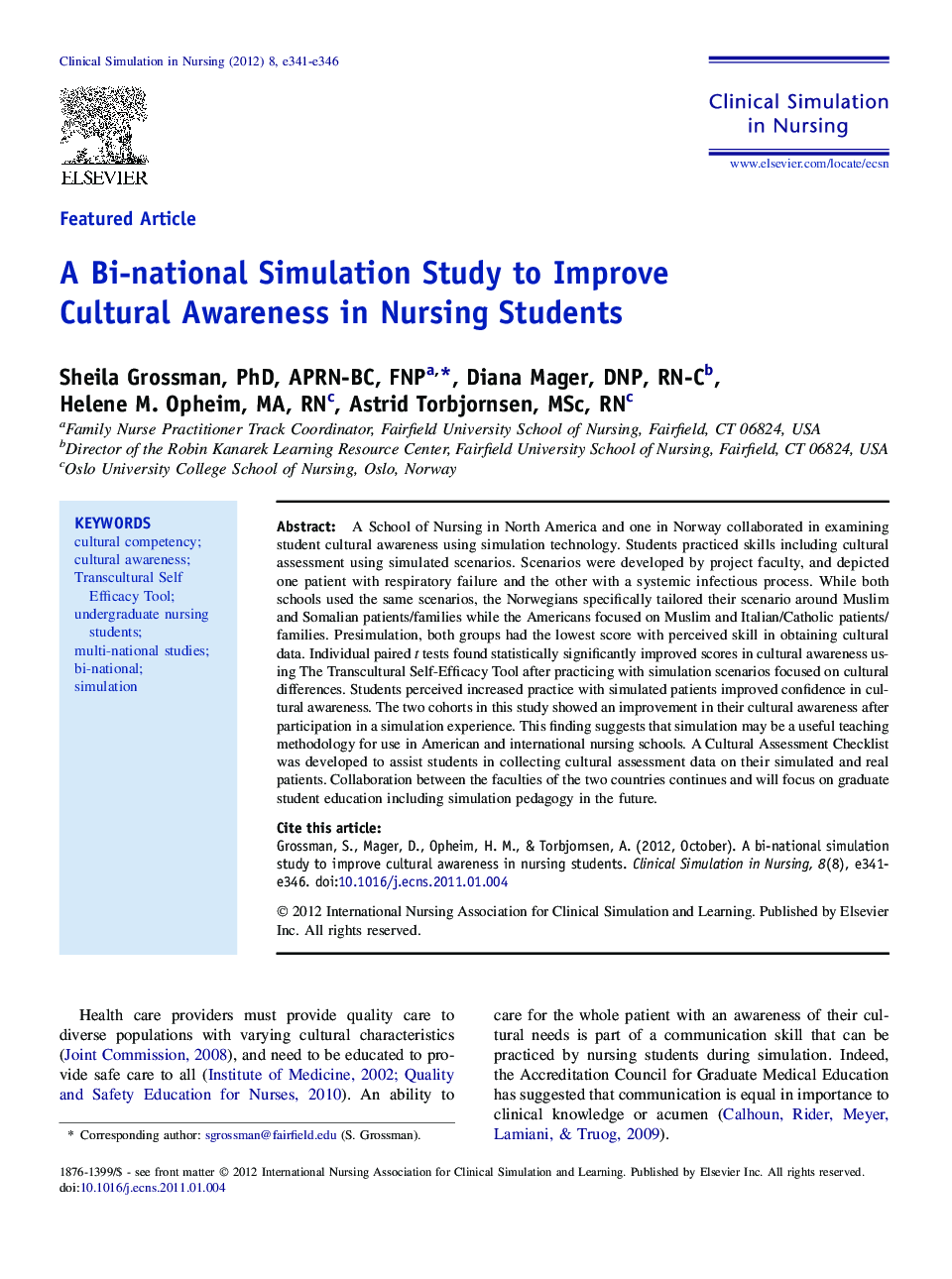 A Bi-national Simulation Study to Improve Cultural Awareness in Nursing Students