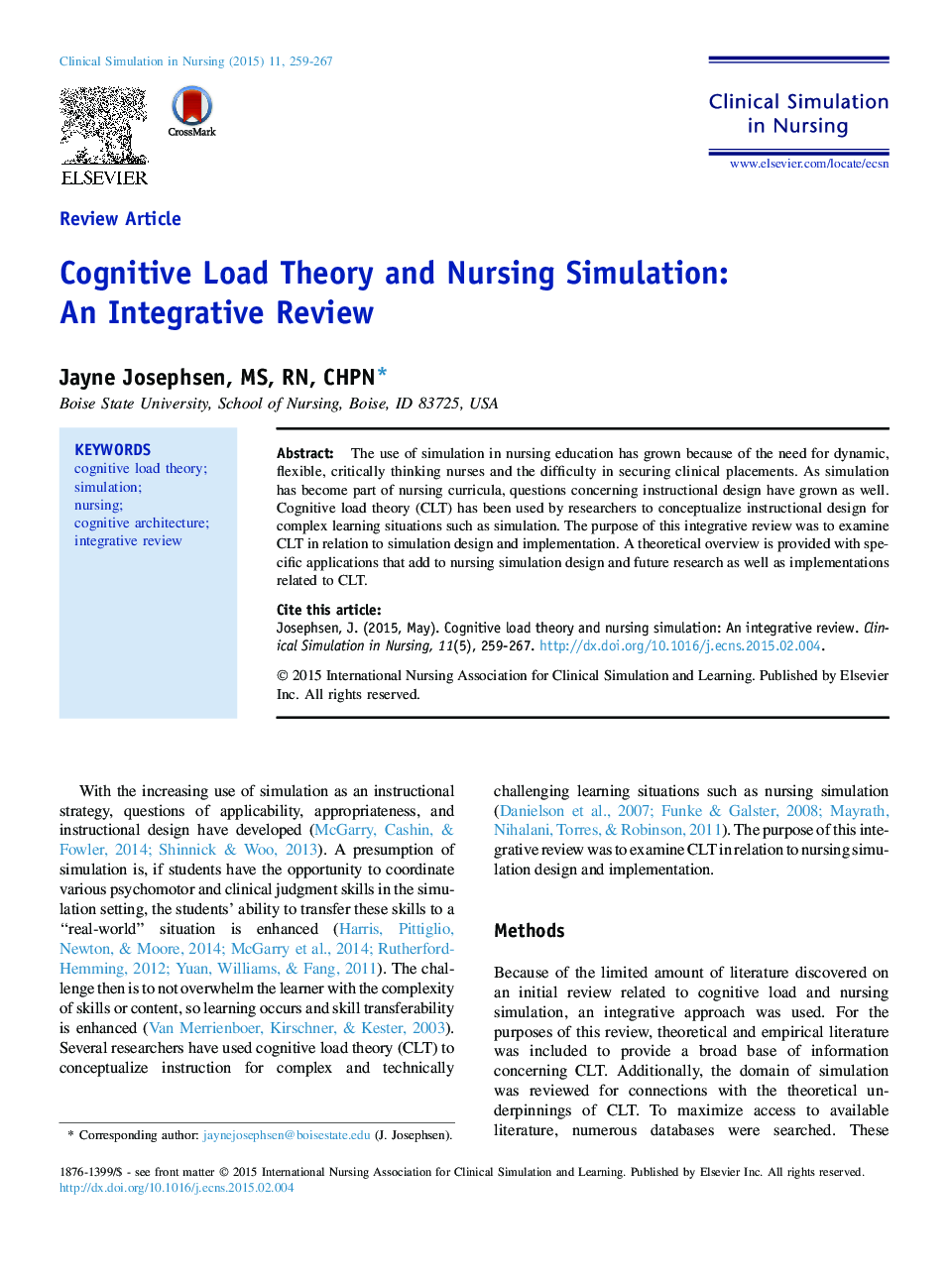 Cognitive Load Theory and Nursing Simulation: An Integrative Review