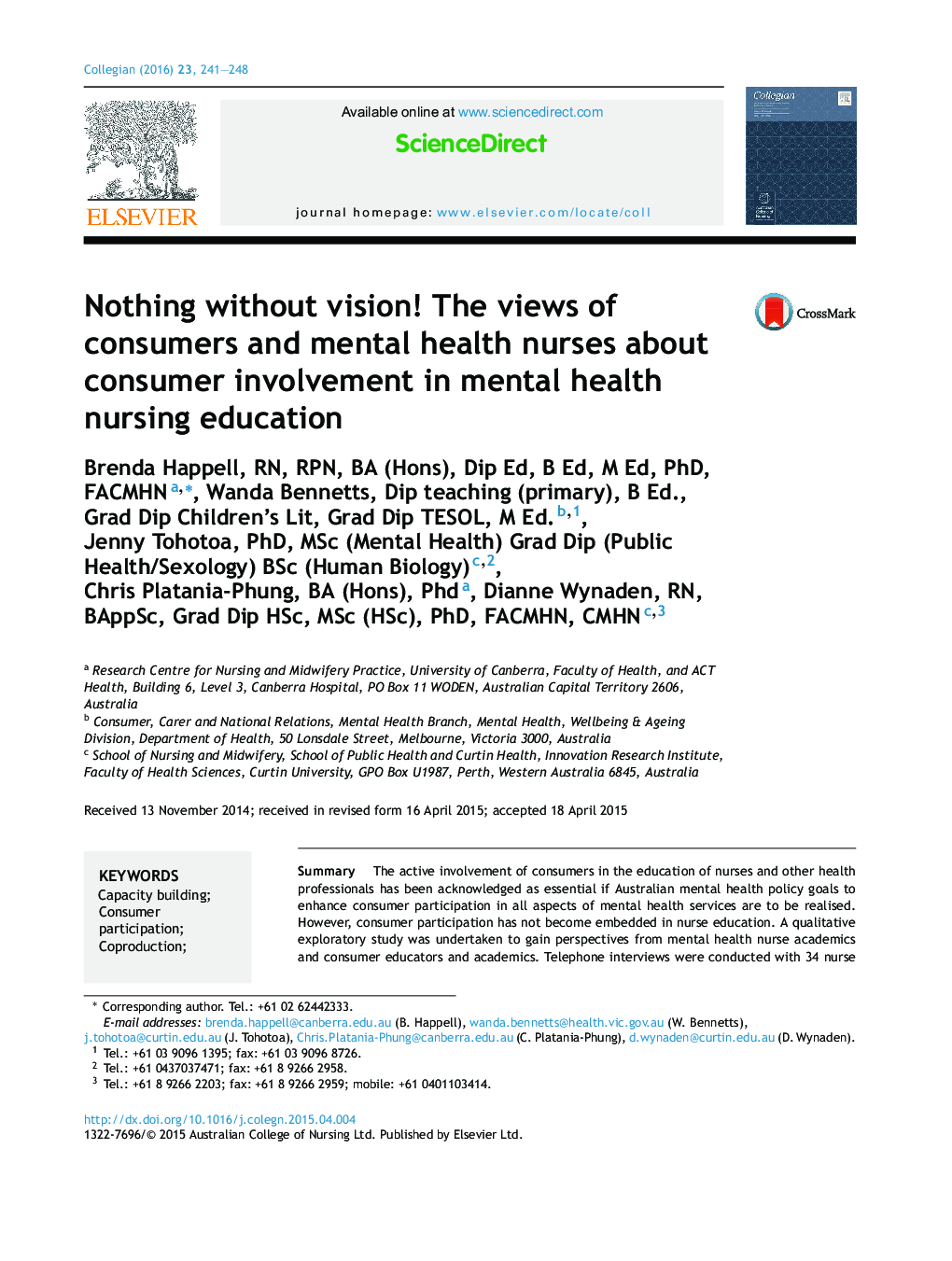 هیچ چیز بدون نگرش نیست! دیدگاه های مصرف کنندگان و سلامت روان پرستاران در مورد مشارکت مصرف کننده در آموزش پرستاری بهداشت روانی