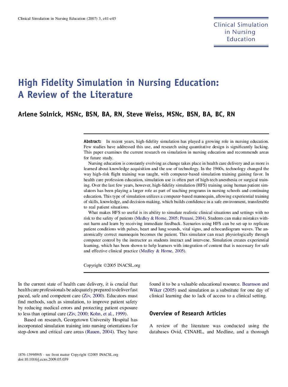 High Fidelity Simulation in Nursing Education: A Review of the Literature