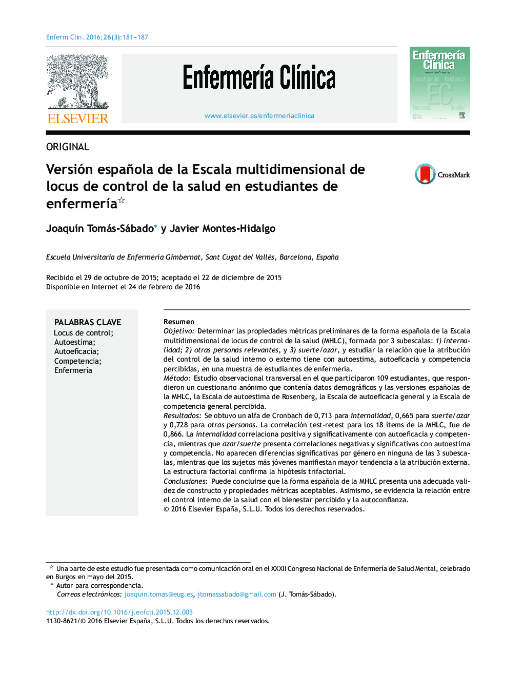 نسخه اسپانیایی + - مقیاس چند بعدی از جنبه کنترل بهداشت و درمان در دانشجویان پرستاری؟ 