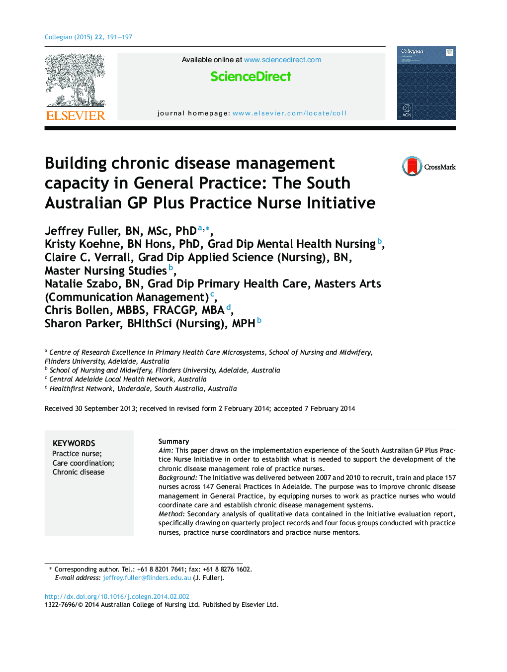 ظرفیت سازی مدیریت بیماری های مزمن در تمرین عمومی: GP جنوب استرالیا بعلاوه ابتکار پرستار عمل