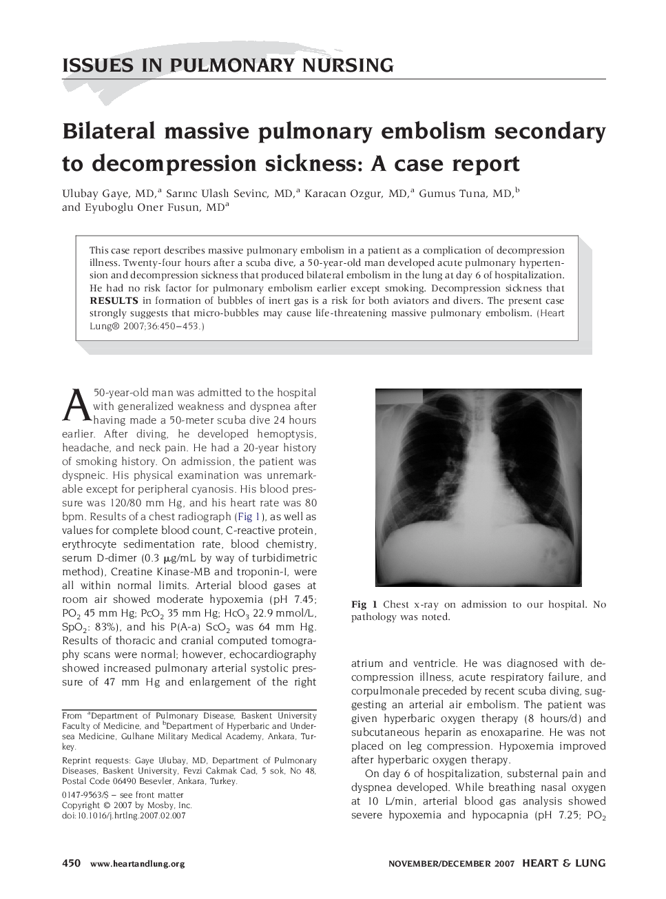 Bilateral massive pulmonary embolism secondary to decompression sickness: A case report
