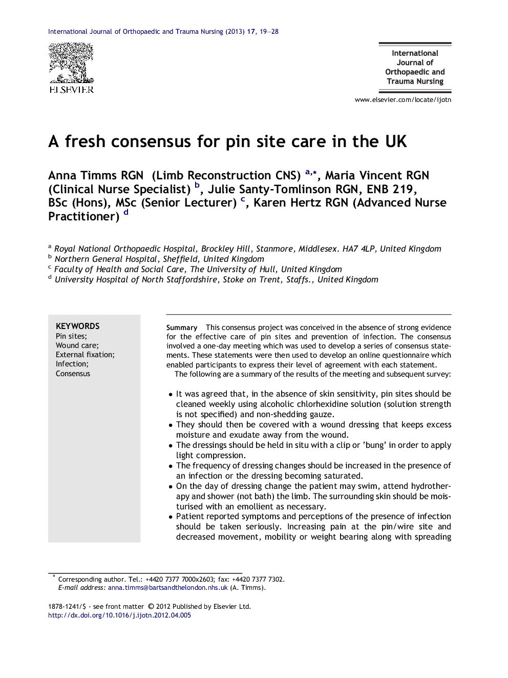 A fresh consensus for pin site care in the UK