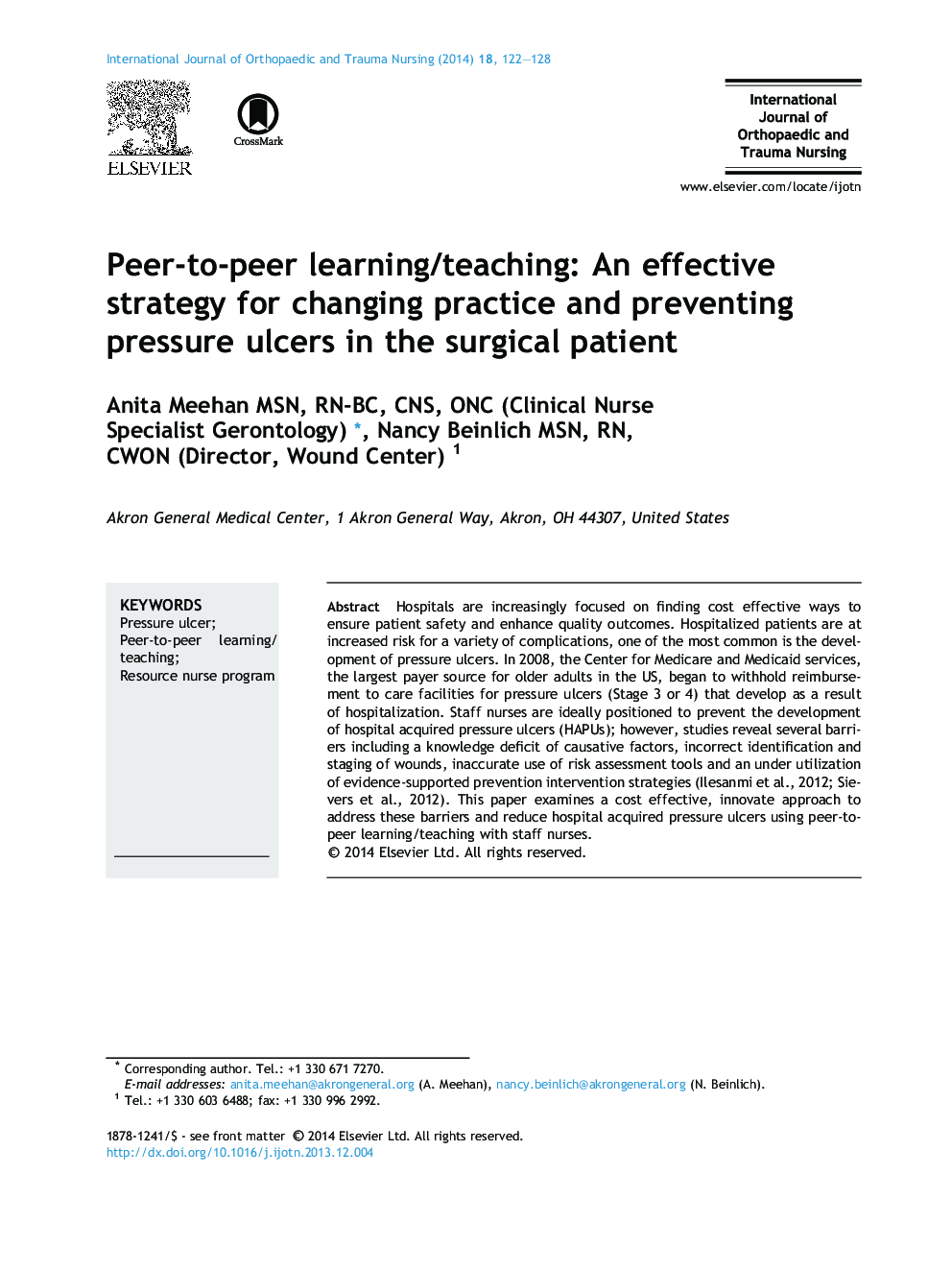یادگیری/آموزش همکار به همکار: یک استراتژی موثر برای تغییر عمل و جلوگیری از زخم بستر در بیمار جراحی