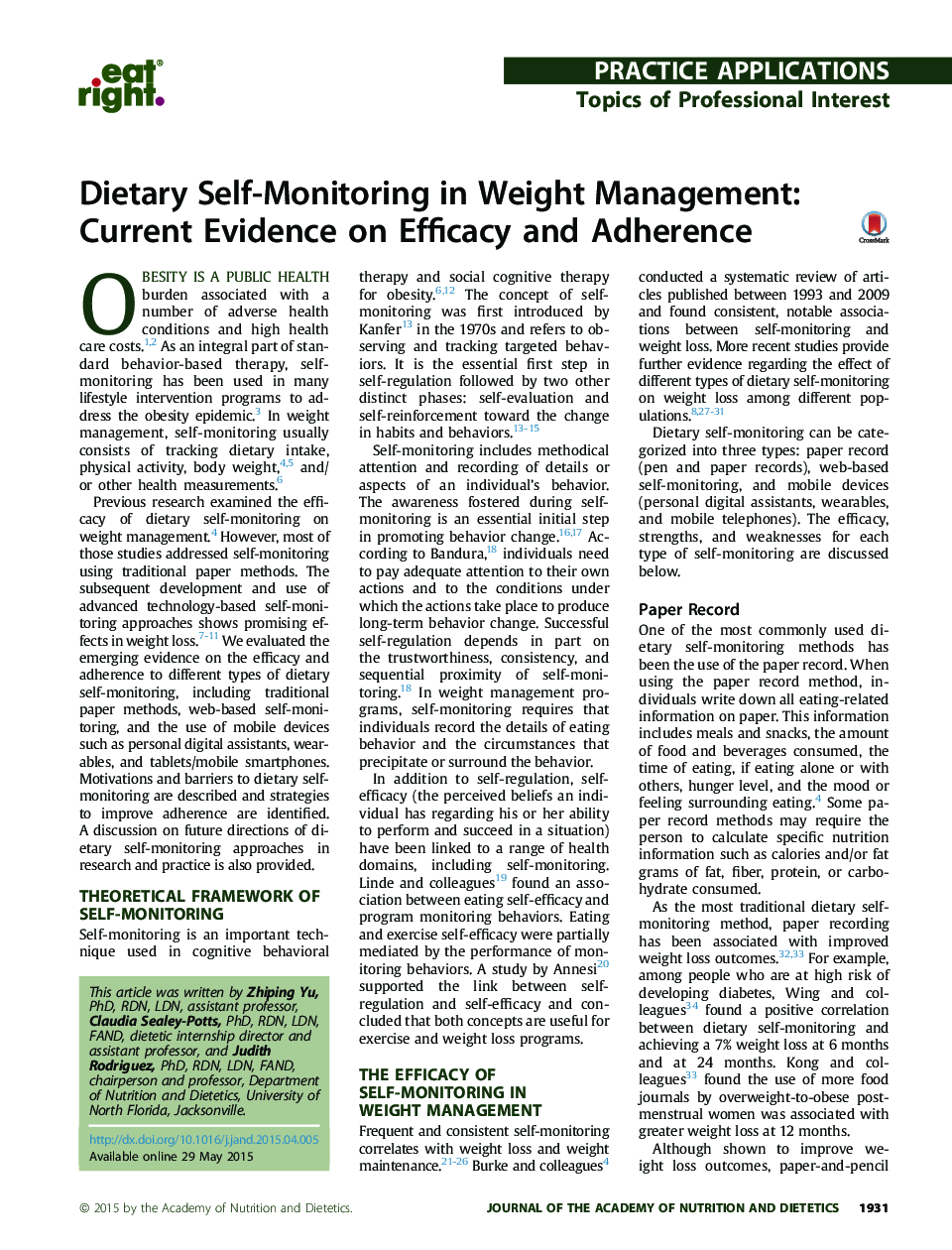 خودمراقبتی در مدیریت وزن: شواهد کنونی در مورد اثربخشی و پایبندی 