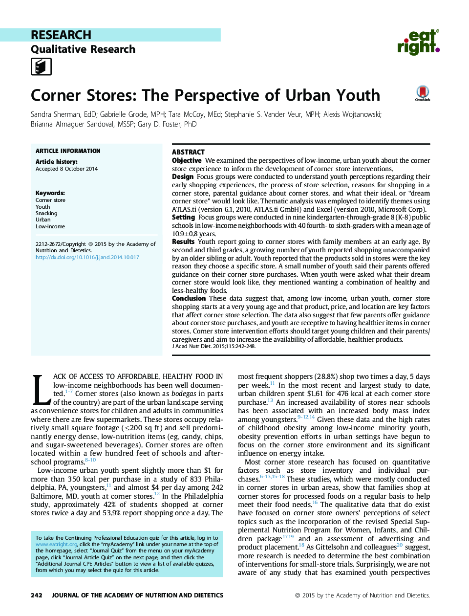مغازه های گوشه: چشم انداز جوانان شهری 