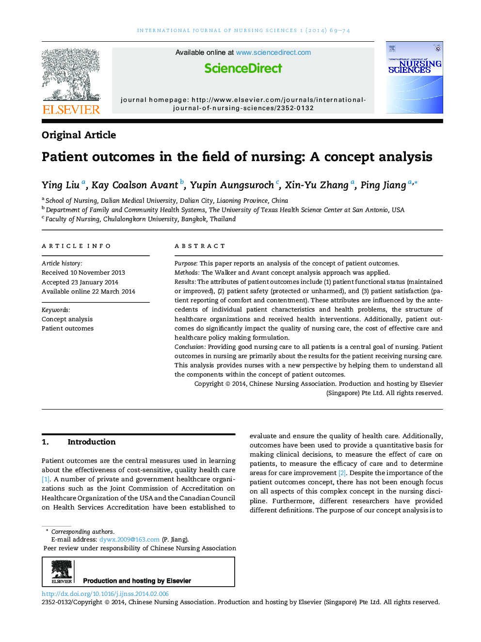 نتایج بیماران در زمینه پرستاری: یک مفهوم تجزیه و تحلیل