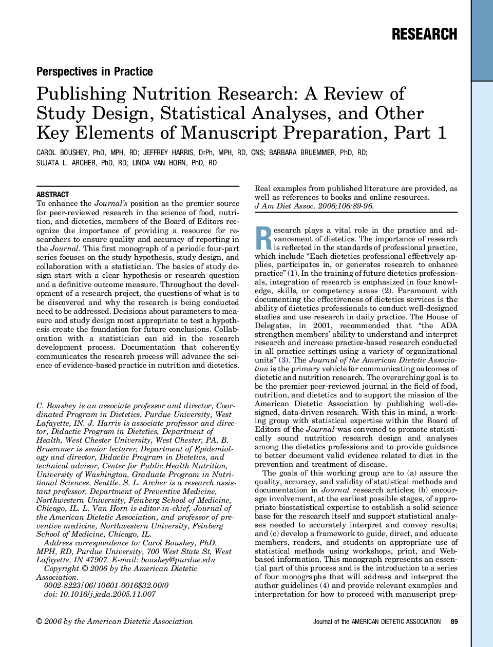 Publishing Nutrition Research: A Review of Study Design, Statistical Analyses, and Other Key Elements of Manuscript Preparation, Part 1