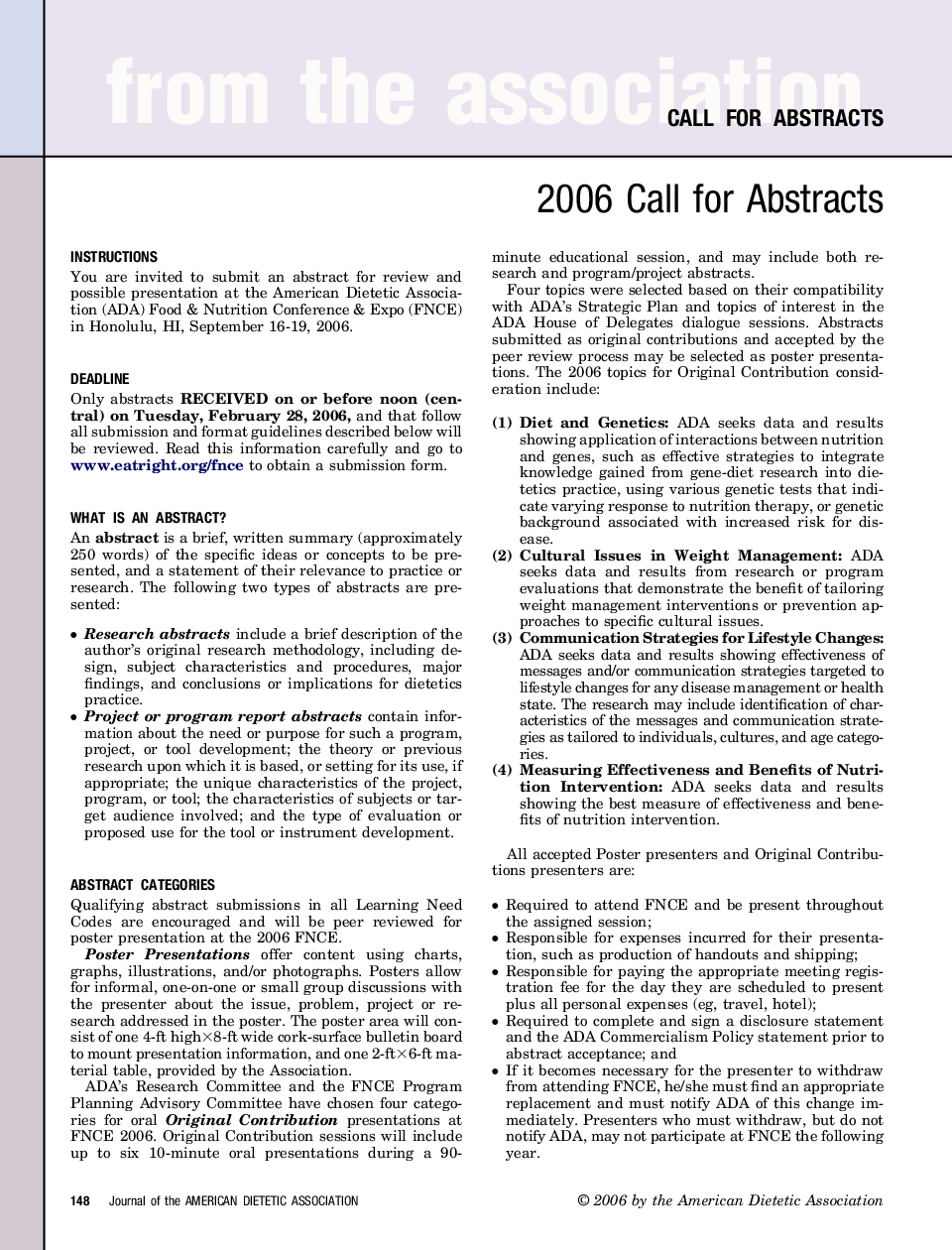 2006 Call for Abstracts