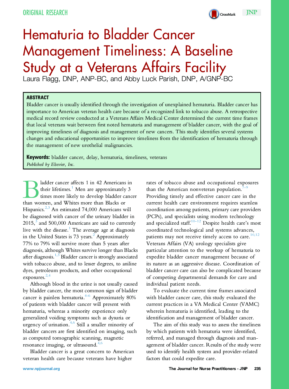 هماتوریوم برای بهنگام بودن مدیریت سرطان مثانه: یک مطالعه پایه در امور سربازان بازنشسته