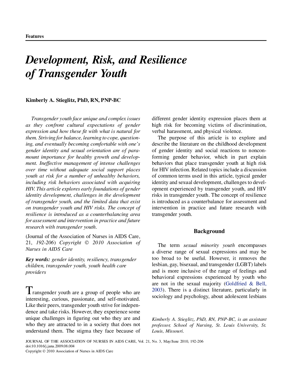 Development, Risk, and Resilience of Transgender Youth