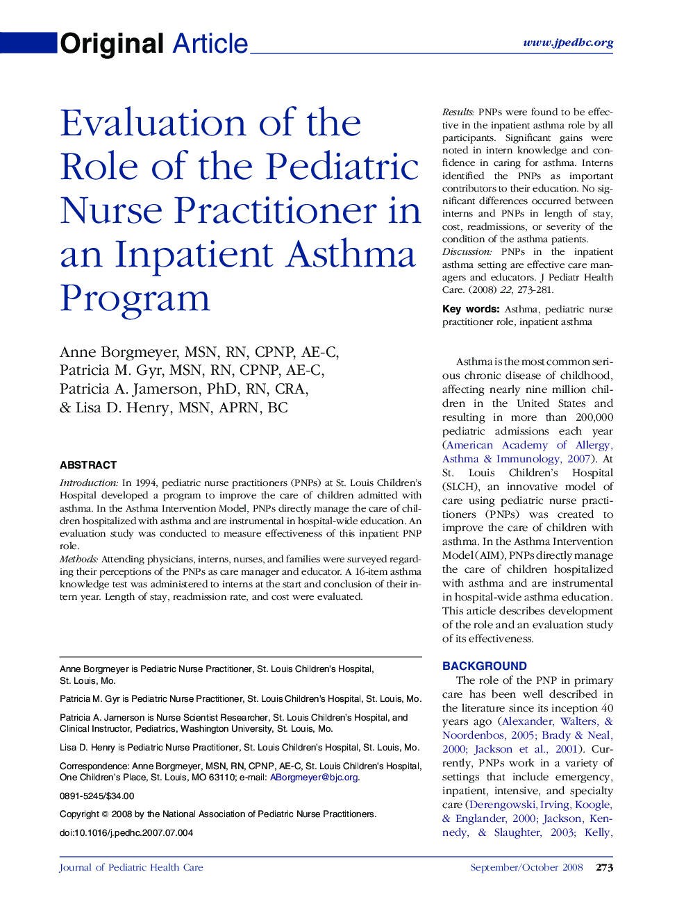 Evaluation of the Role of the Pediatric Nurse Practitioner in an Inpatient Asthma Program