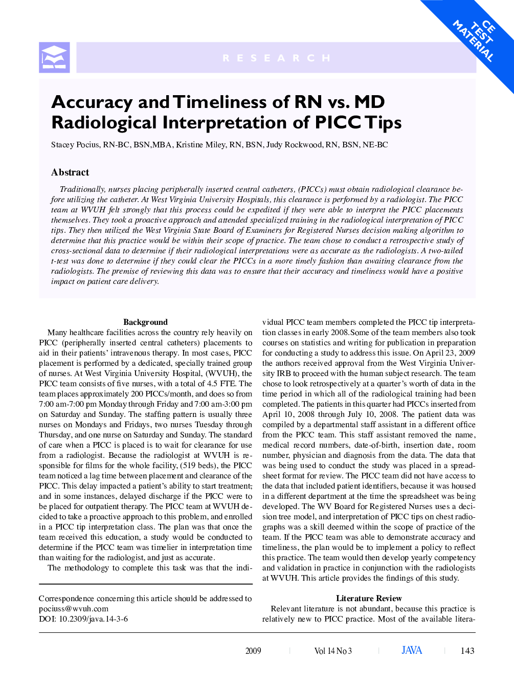 Accuracy and Timeliness of RN vs. MD Radiological Interpretation of PICC Tips