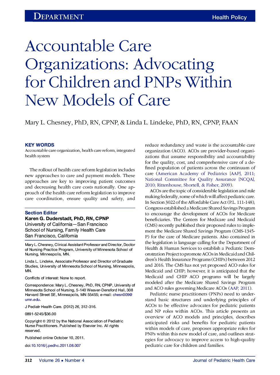 Accountable Care Organizations: Advocating for Children and PNPs Within New Models of Care