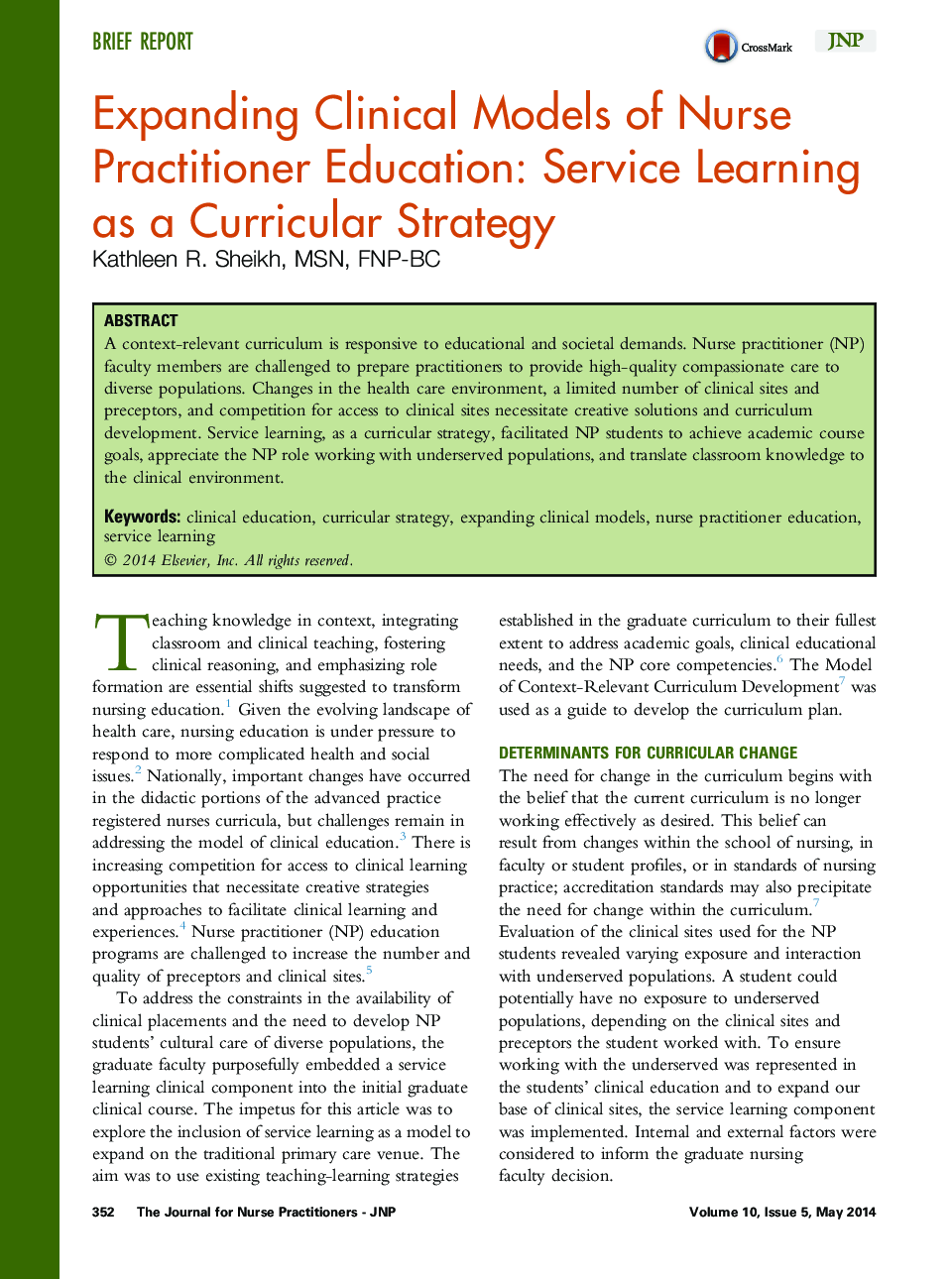 گسترش مدل های بالینی پرستار آموزش پرستار: آموزش خدمات به عنوان یک استراتژی برنامه درسی 